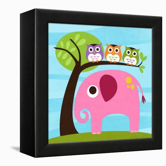 Elephant with Three Owls-Nancy Lee-Framed Stretched Canvas