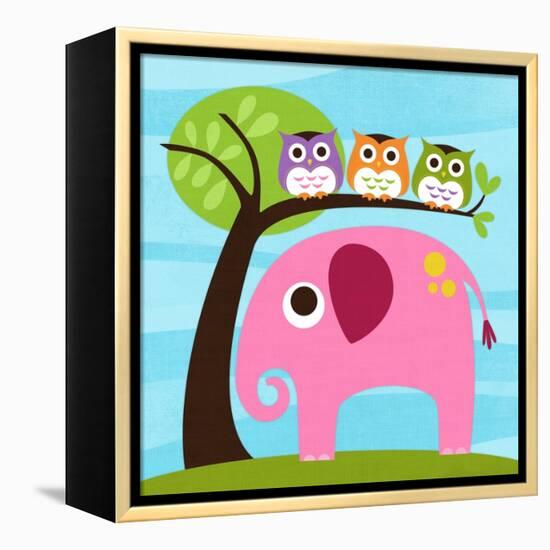 Elephant with Three Owls-Nancy Lee-Framed Stretched Canvas