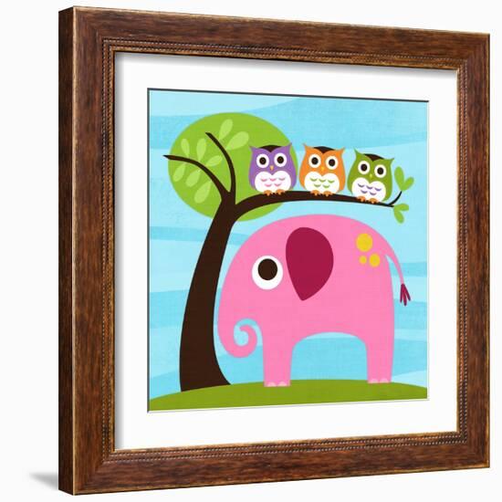 Elephant with Three Owls-Nancy Lee-Framed Premium Giclee Print