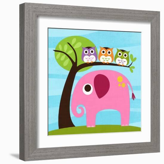 Elephant with Three Owls-Nancy Lee-Framed Premium Giclee Print