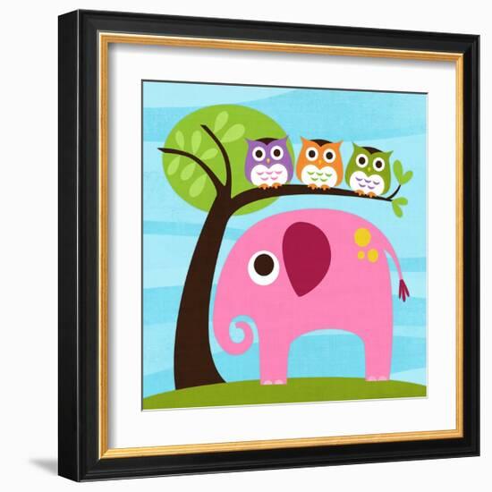 Elephant with Three Owls-Nancy Lee-Framed Premium Giclee Print