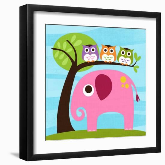 Elephant with Three Owls-Nancy Lee-Framed Premium Giclee Print