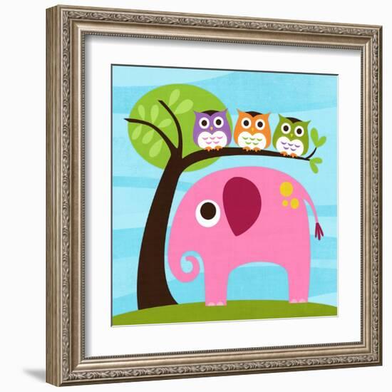 Elephant with Three Owls-Nancy Lee-Framed Art Print