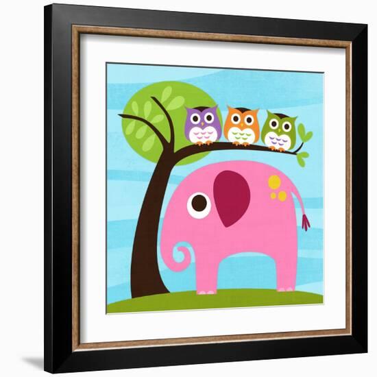 Elephant with Three Owls-Nancy Lee-Framed Art Print