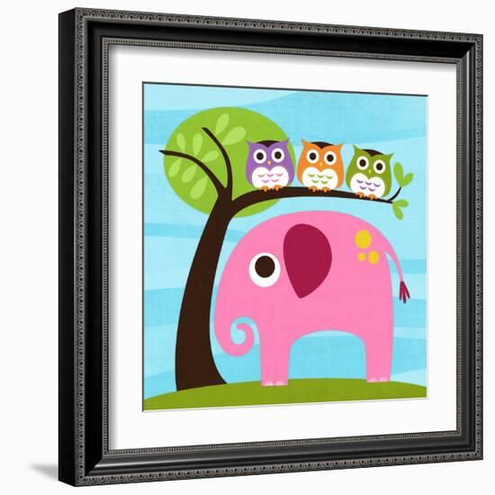 Elephant with Three Owls-Nancy Lee-Framed Art Print