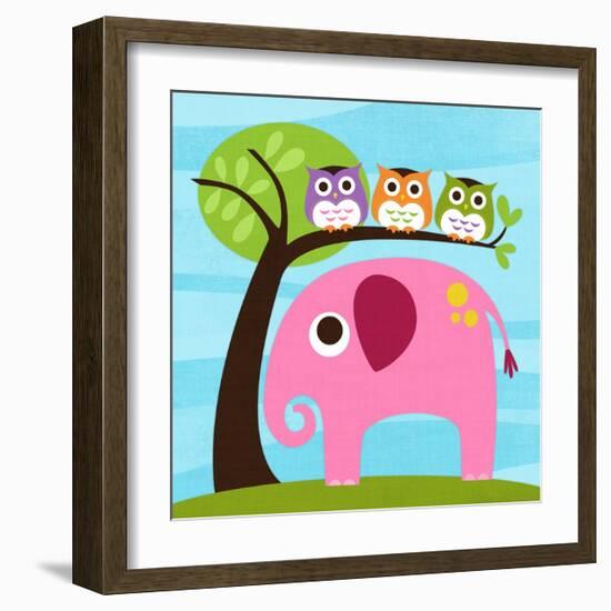 Elephant with Three Owls-Nancy Lee-Framed Art Print