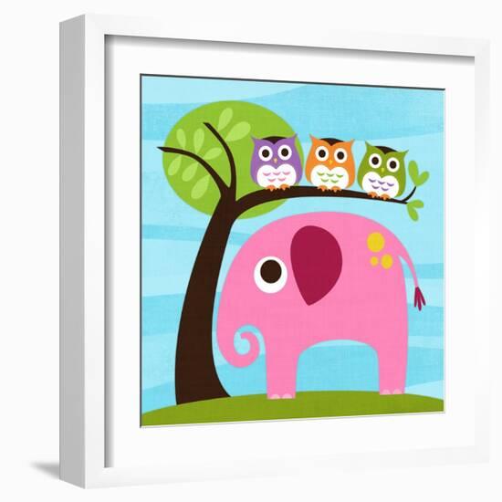 Elephant with Three Owls-Nancy Lee-Framed Art Print