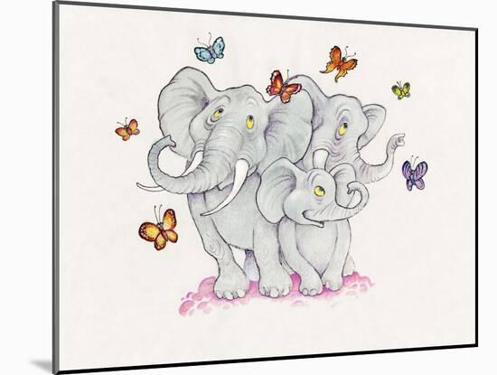 Elephants and Butterflies-Bill Bell-Mounted Giclee Print