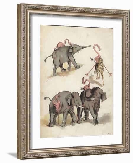 Elephants and Flamingoes-Richard Andre-Framed Giclee Print