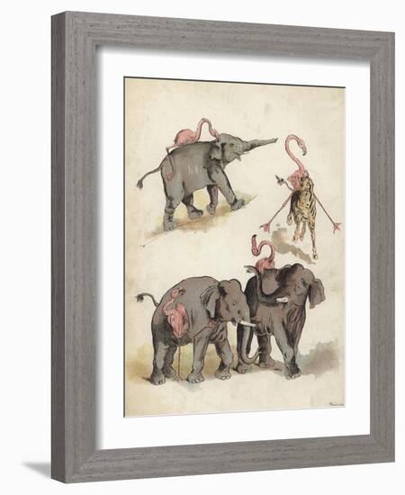 Elephants and Flamingoes-Richard Andre-Framed Giclee Print