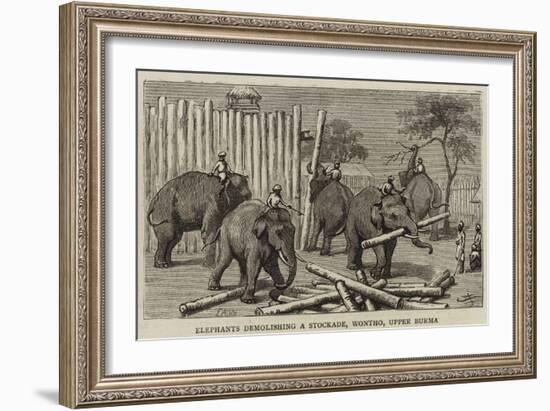 Elephants Demolishing a Stockade, Wontho, Upper Burma-Harry Hamilton Johnston-Framed Giclee Print