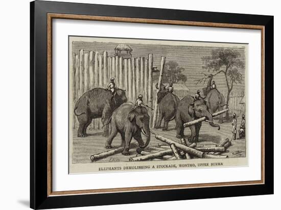 Elephants Demolishing a Stockade, Wontho, Upper Burma-Harry Hamilton Johnston-Framed Giclee Print