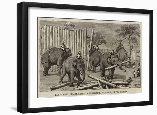 Elephants Demolishing a Stockade, Wontho, Upper Burma-Harry Hamilton Johnston-Framed Giclee Print