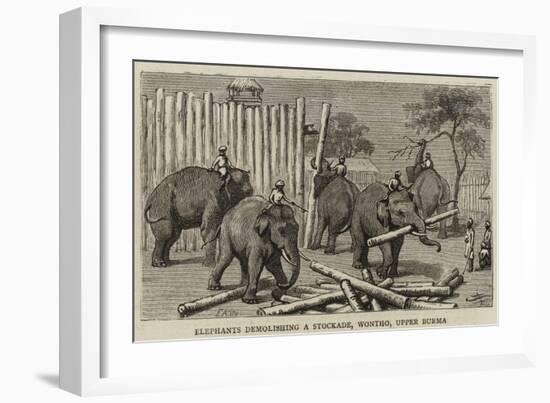 Elephants Demolishing a Stockade, Wontho, Upper Burma-Harry Hamilton Johnston-Framed Giclee Print