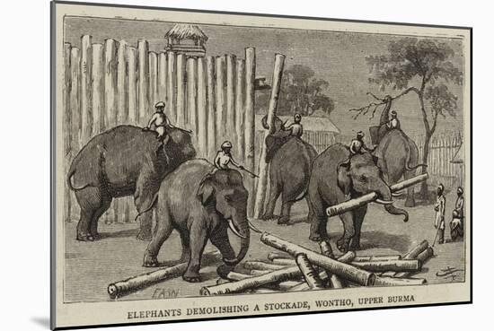 Elephants Demolishing a Stockade, Wontho, Upper Burma-Harry Hamilton Johnston-Mounted Giclee Print