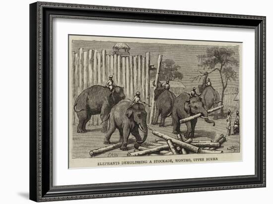 Elephants Demolishing a Stockade, Wontho, Upper Burma-Harry Hamilton Johnston-Framed Giclee Print