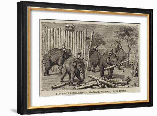 Elephants Demolishing a Stockade, Wontho, Upper Burma-Harry Hamilton Johnston-Framed Giclee Print