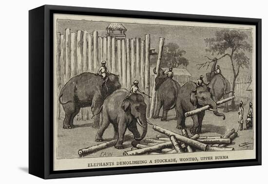 Elephants Demolishing a Stockade, Wontho, Upper Burma-Harry Hamilton Johnston-Framed Premier Image Canvas