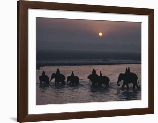 Elephants Lumber into River at Sonpur-George F^ Mobley-Framed Art Print