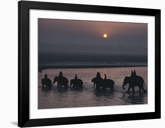 Elephants Lumber into River at Sonpur-George F^ Mobley-Framed Art Print