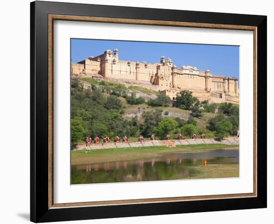 Elephants Taking Tourists to the Amber Fort Near Jaipur, Rajasthan, India, Asia-Gavin Hellier-Framed Photographic Print