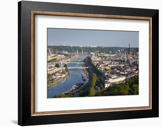 Elevated City View Above Seine River, Rouen, Normandy, France-Walter Bibikow-Framed Photographic Print