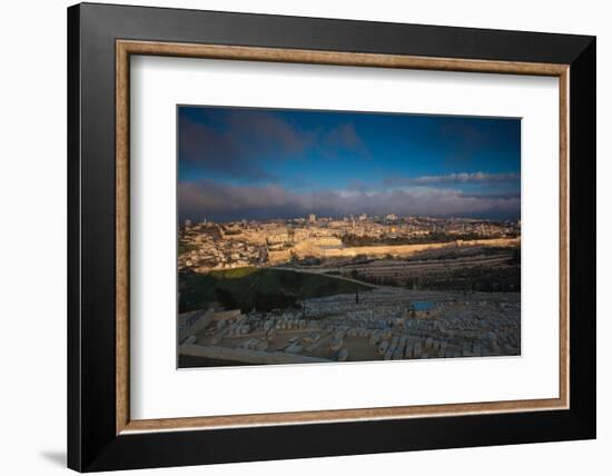 Elevated city view with Temple Mount and Dome of the Rock from the Mount of Olives at dawn, Jeru...-null-Framed Photographic Print