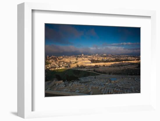 Elevated city view with Temple Mount and Dome of the Rock from the Mount of Olives at dawn, Jeru...-null-Framed Photographic Print