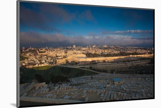 Elevated city view with Temple Mount and Dome of the Rock from the Mount of Olives at dawn, Jeru...-null-Mounted Photographic Print