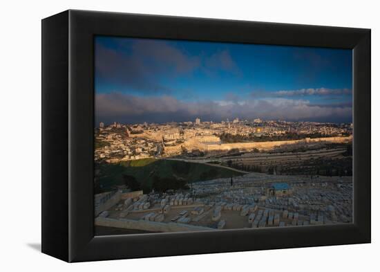 Elevated city view with Temple Mount and Dome of the Rock from the Mount of Olives at dawn, Jeru...-null-Framed Premier Image Canvas