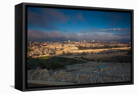 Elevated city view with Temple Mount and Dome of the Rock from the Mount of Olives at dawn, Jeru...-null-Framed Premier Image Canvas