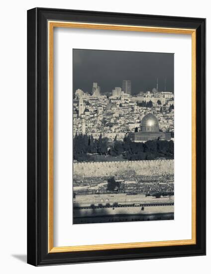 Elevated city view with Temple Mount and Dome of the Rock from the Mount of Olives at dawn, Jeru...-null-Framed Photographic Print