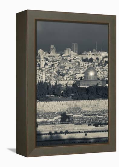 Elevated city view with Temple Mount and Dome of the Rock from the Mount of Olives at dawn, Jeru...-null-Framed Premier Image Canvas