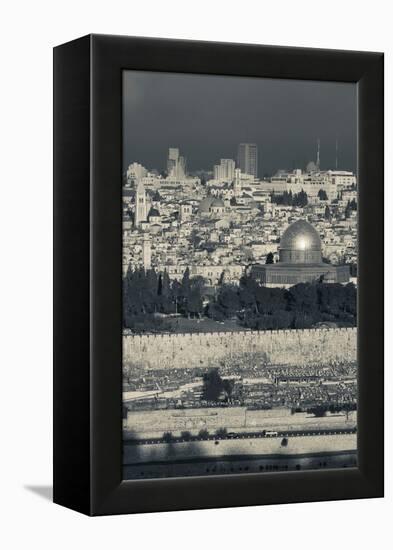 Elevated city view with Temple Mount and Dome of the Rock from the Mount of Olives at dawn, Jeru...-null-Framed Premier Image Canvas