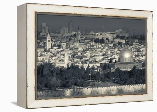 Elevated city view with Temple Mount and Dome of the Rock from the Mount of Olives at dawn, Jeru...-null-Framed Premier Image Canvas