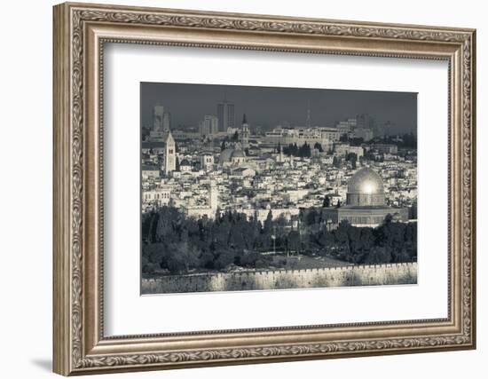 Elevated city view with Temple Mount and Dome of the Rock from the Mount of Olives at dawn, Jeru...-null-Framed Photographic Print