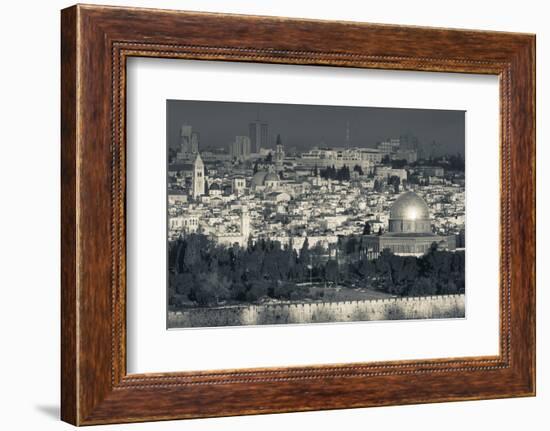 Elevated city view with Temple Mount and Dome of the Rock from the Mount of Olives at dawn, Jeru...-null-Framed Photographic Print