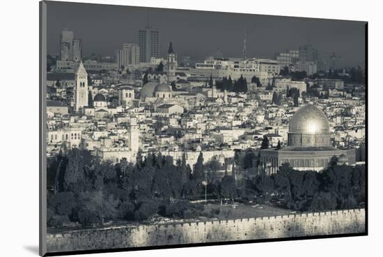 Elevated city view with Temple Mount and Dome of the Rock from the Mount of Olives at dawn, Jeru...-null-Mounted Photographic Print