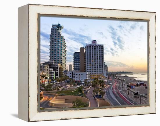 Elevated Dusk View of the City Beachfront, Tel Aviv, Israel, Middle East-Gavin Hellier-Framed Premier Image Canvas