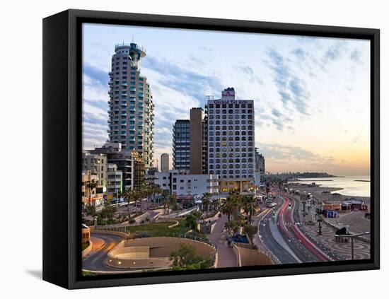 Elevated Dusk View of the City Beachfront, Tel Aviv, Israel, Middle East-Gavin Hellier-Framed Premier Image Canvas