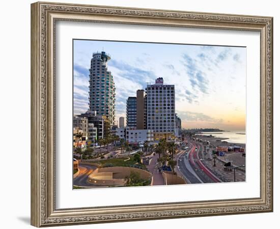 Elevated Dusk View of the City Beachfront, Tel Aviv, Israel, Middle East-Gavin Hellier-Framed Photographic Print