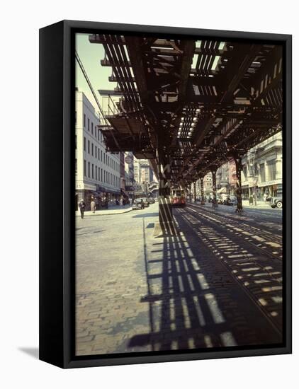 Elevated Rail and Streetcar in New York Times Square-Andreas Feininger-Framed Premier Image Canvas