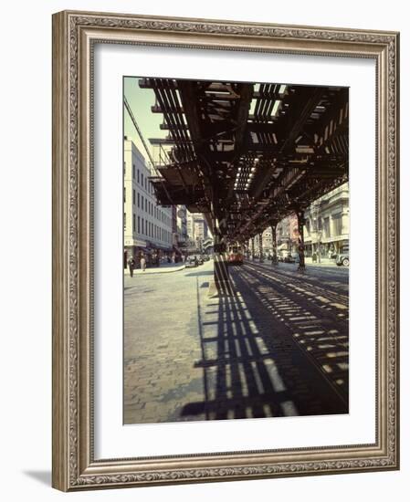 Elevated Rail and Streetcar in New York Times Square-Andreas Feininger-Framed Photographic Print