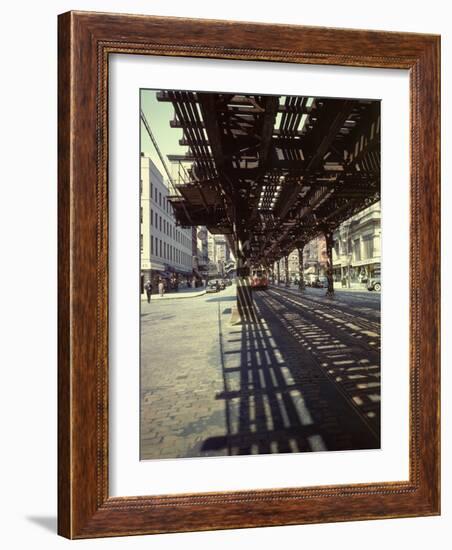 Elevated Rail and Streetcar in New York Times Square-Andreas Feininger-Framed Photographic Print
