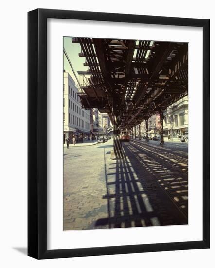 Elevated Rail and Streetcar in New York Times Square-Andreas Feininger-Framed Photographic Print