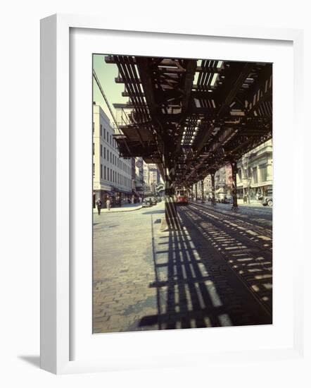 Elevated Rail and Streetcar in New York Times Square-Andreas Feininger-Framed Photographic Print