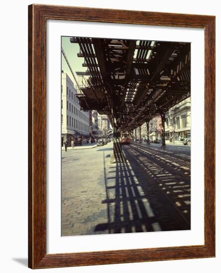 Elevated Rail and Streetcar in New York Times Square-Andreas Feininger-Framed Photographic Print