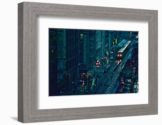 Elevated train in downtown Chicago, Cook County, Illinois, USA-null-Framed Photographic Print