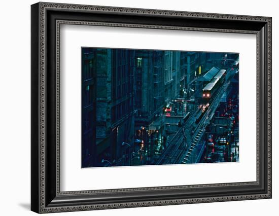 Elevated train in downtown Chicago, Cook County, Illinois, USA-null-Framed Photographic Print