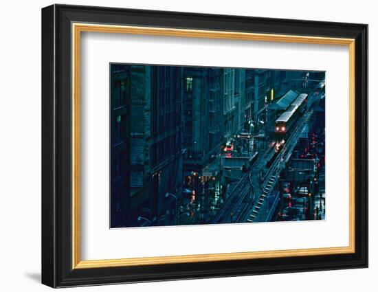 Elevated train in downtown Chicago, Cook County, Illinois, USA-null-Framed Photographic Print